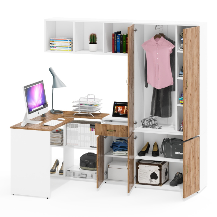 Домашние кабинеты, Стол рабочий-трансформер с полкой с тумбочкой Лидер-8 3.15 и шкафом 20Б для хранения