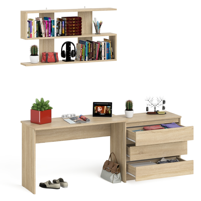 Прямые компьютерные столы, Комод три ящика Мори 800 с письменным столом 1200 и навесной полкой 1200