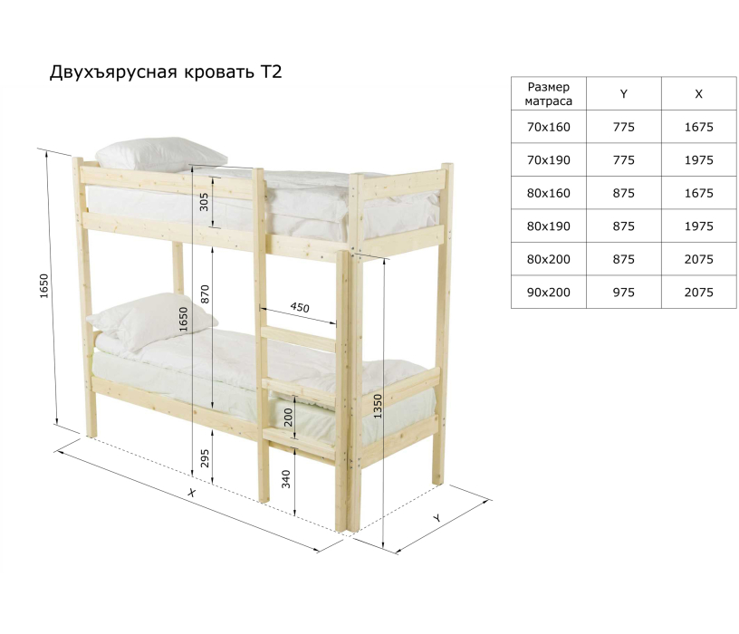 Для подростков, Двухъярусная кровать 90х200