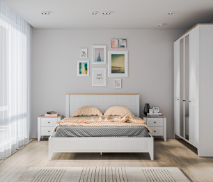 Спальня Монтана Белый Альпийский,Дуб Гамильтон/МДФ Дуб Белый