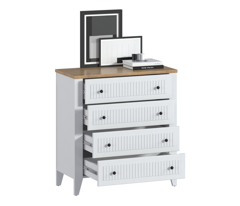 Комоды, Комод Монтана СБ-3545 Белый Альпийский,Дуб Гамильтон/МДФ Дуб Белый