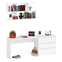 Комод три ящика Мори 800 с письменным столом 1200 и навесной полкой 1200