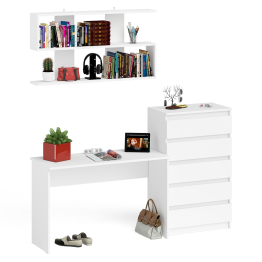 Комод высокий Мори пять выдвижных ящиков со столом для работы на 1200 и навесной полкой 1200