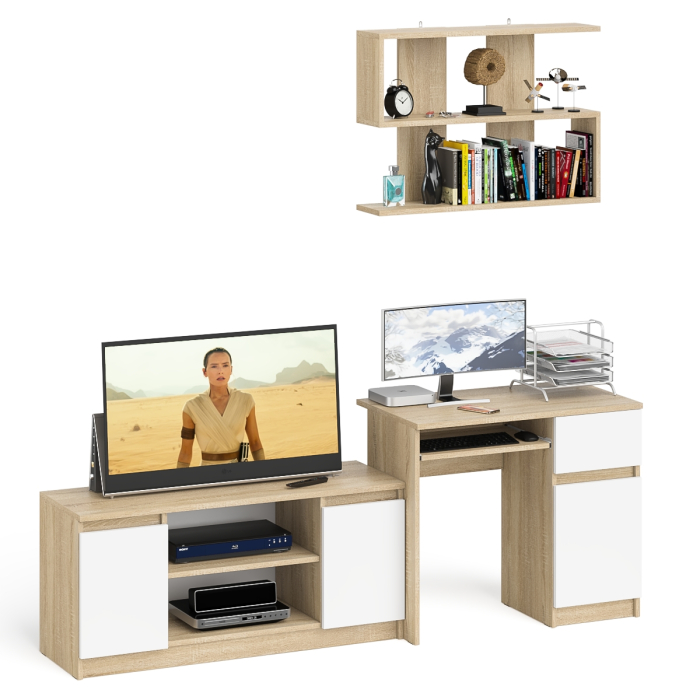 Прямые компьютерные столы, Однотумбовый компьютерный стол Мори МС-1 правый с тумбой МТВ1200.1 и открытой полкой на 900