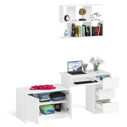 Открытая полка Мори 900 с компьютерным столом Мори МС-6 правый и тумбочкой с дверками