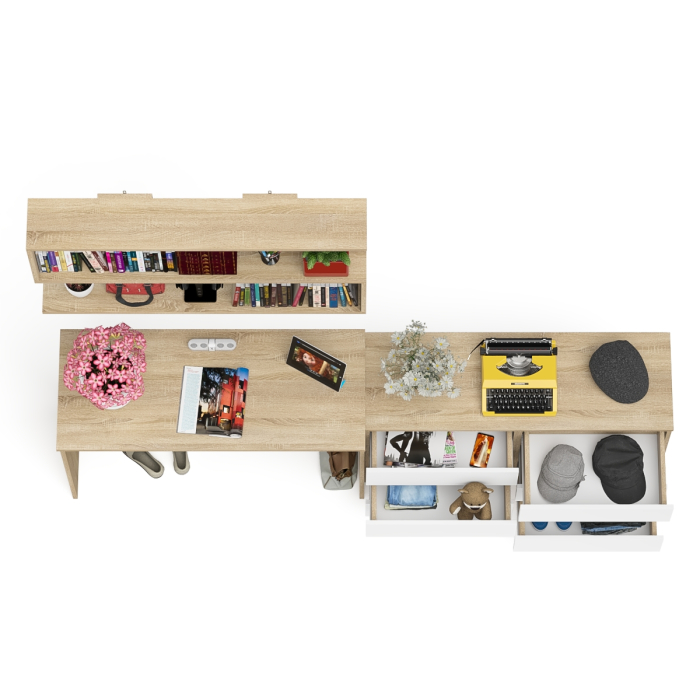 Прямые компьютерные столы, Мори стол письменный 1200.1 с полкой 1200 и широким комодом