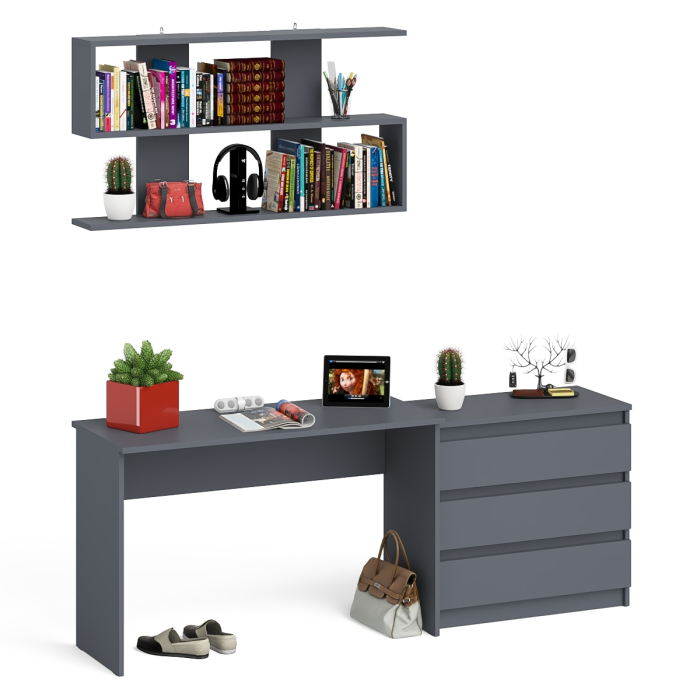 Прямые компьютерные столы, Комод три ящика Мори 800 с письменным столом 1200 и навесной полкой 1200