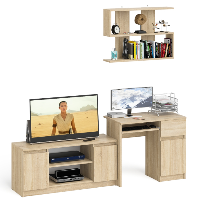 Прямые компьютерные столы, Однотумбовый компьютерный стол Мори МС-1 правый с тумбой МТВ1200.1 и открытой полкой на 900