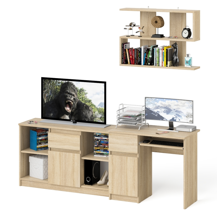 Прямые компьютерные столы, Тумба для техники МТВ1204.1 с компьютерным столом Мори МС-1 левым и полкой навесной