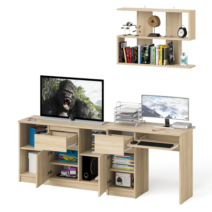 Прямые компьютерные столы, Тумба для техники МТВ1204.1 с компьютерным столом Мори МС-1 левым и полкой навесной