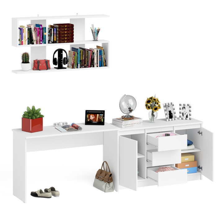 Прямые компьютерные столы, Стол письменный Мори 1200 с открытой полкой и тумбой-комодом