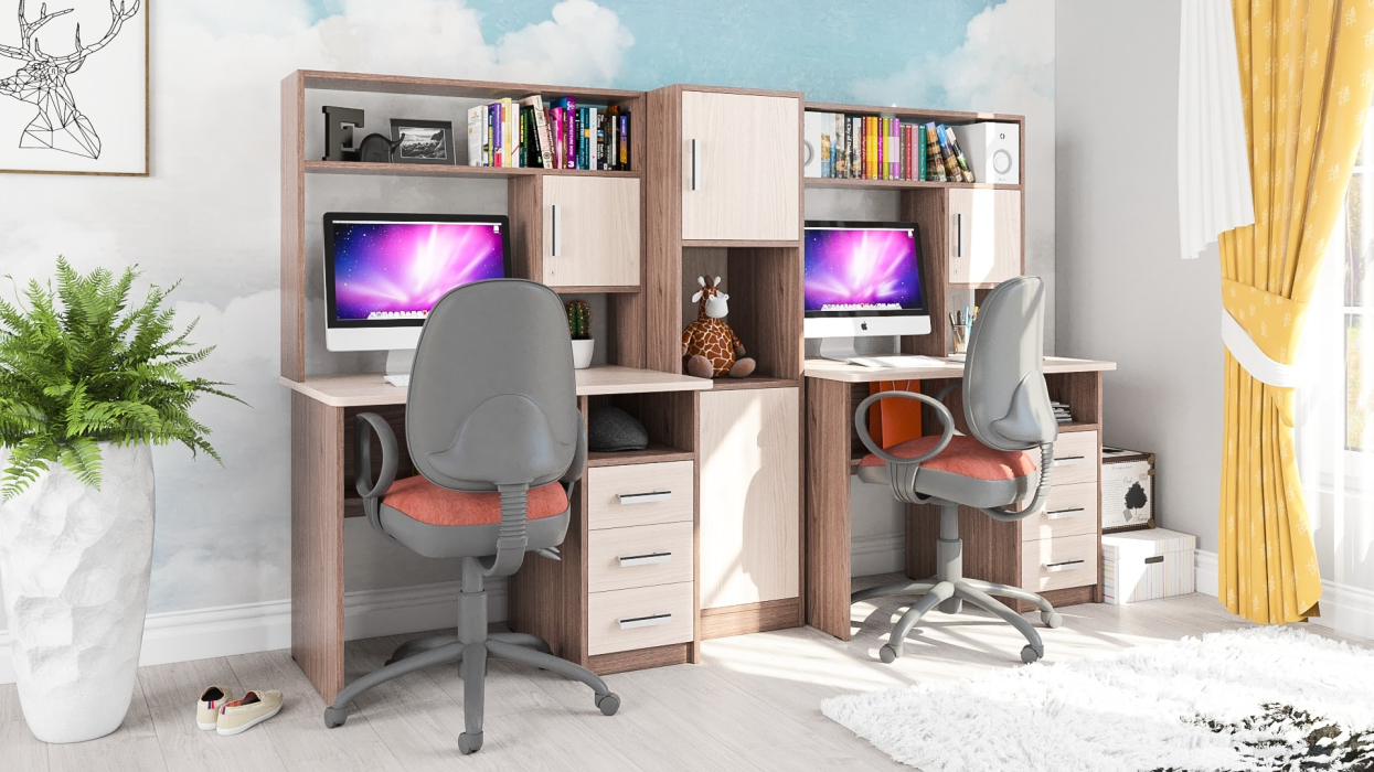 Домашние кабинеты, Стенка из компьютерных столов для двоих человек СК-9