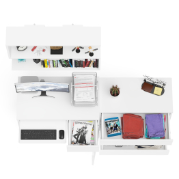 Комод три ящика МК800.1 с компьютерным столом Мори МС-1 правый и навесной полкой 900